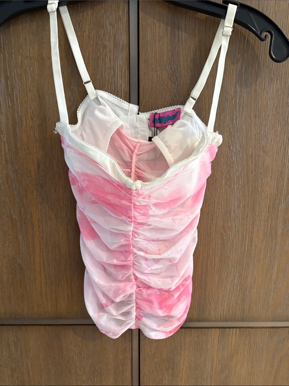 Edikted Pink and White Ruched Camisole Tank Top
